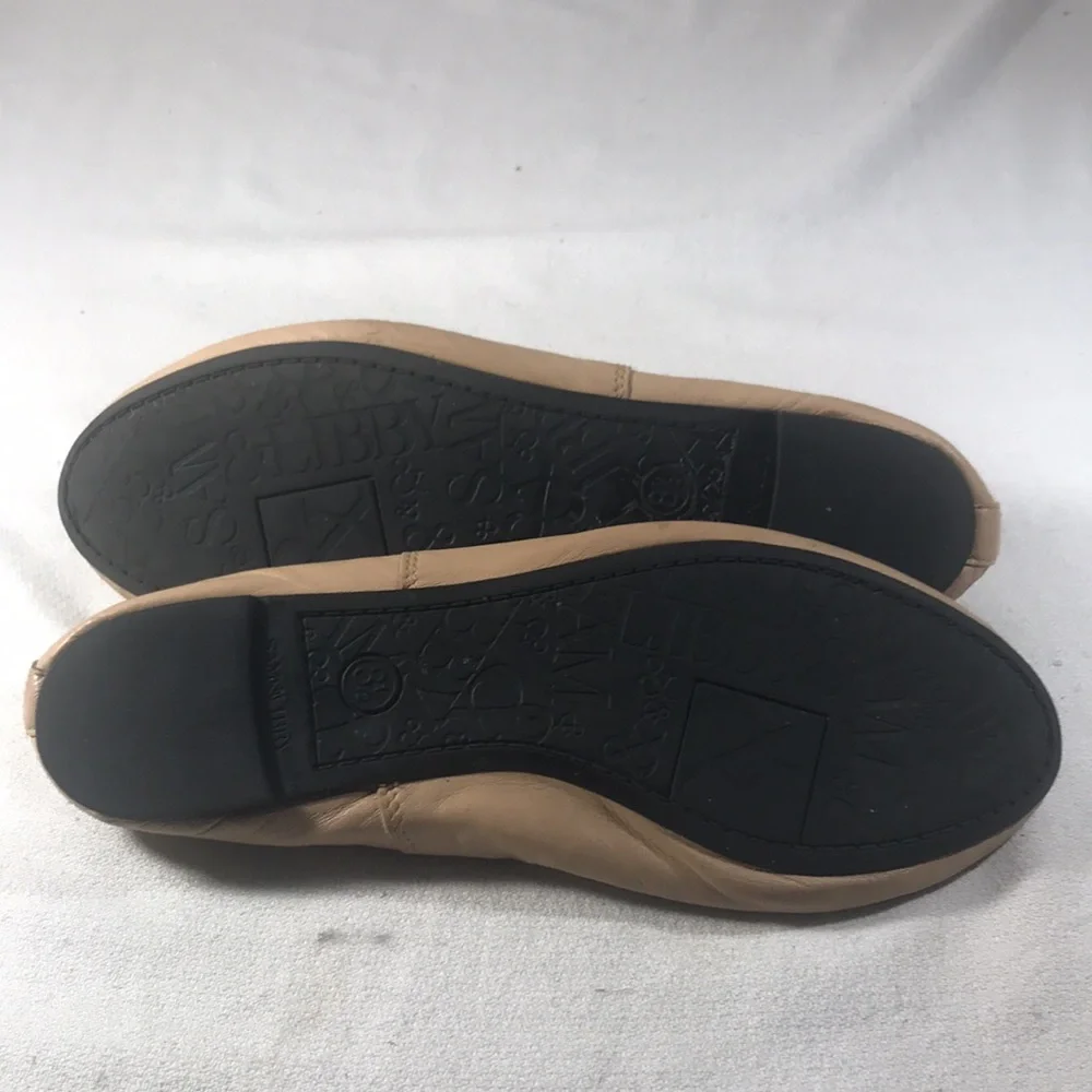 Sam & Libby Women's Bow-Accent Tan Leather Ballet Flats Size 8.5
